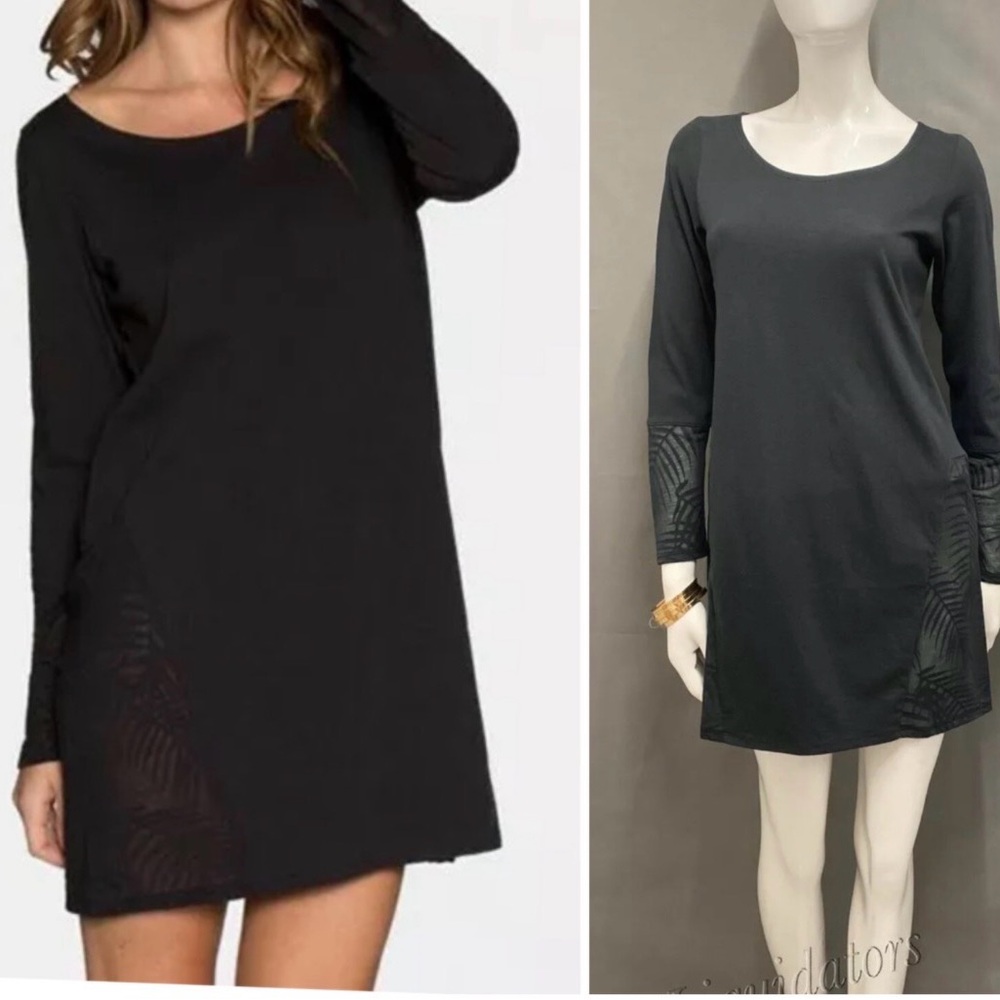 Tavik Black long sleeve T-shirt dress size medium W/sheer Panels